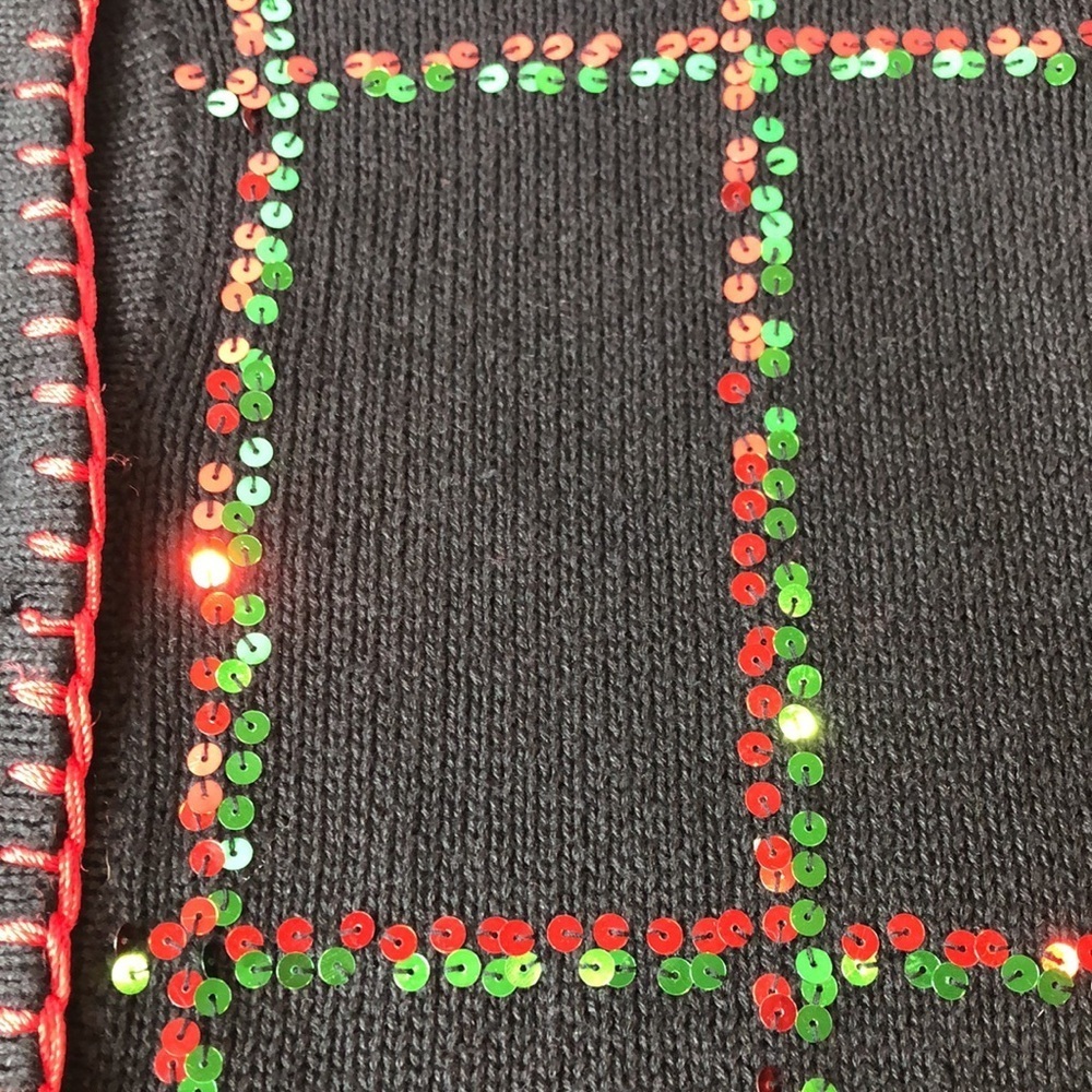Vintage LEMON GRASS Festive Black Red Sequin Embellished Cardigan Sweater PM - Picture 4 of 13